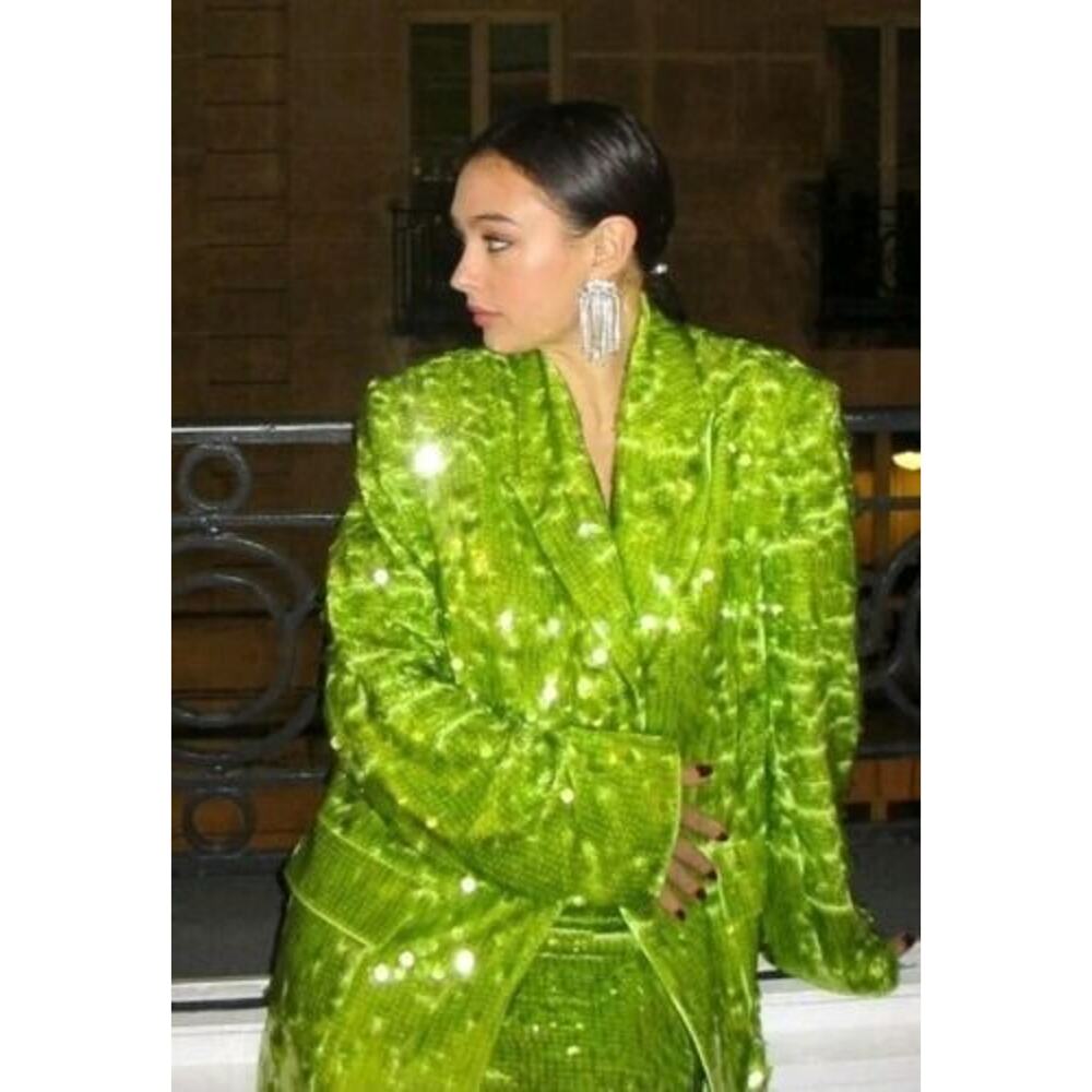 H&M STUDIO U Green Sequined 1 button Blazer Jacket Designer Limited edition SZ S
